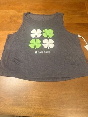 ☘️☘️Pure Barre Charcoal Crop Tank with Green & White Clover Motif